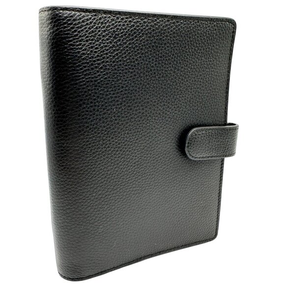Black Leather A6 Binder Planner OMB Gold 6-Ring Binder & Snap Closure - Picture 1 of 8